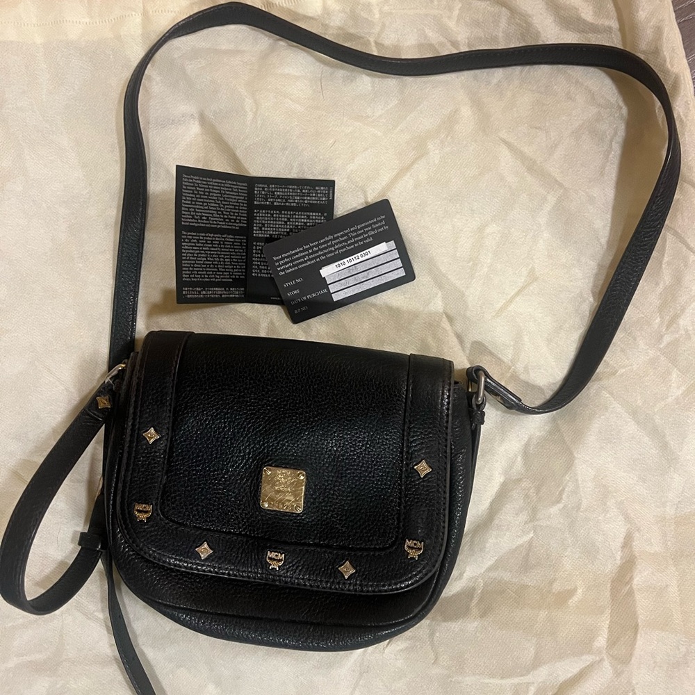 Authentic MCM Black Leather Crossbody Bag y2K vintage